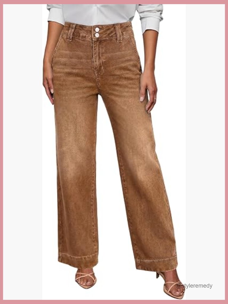 High Waisted Wide Leg Stretchy Denim Pants With Pockets